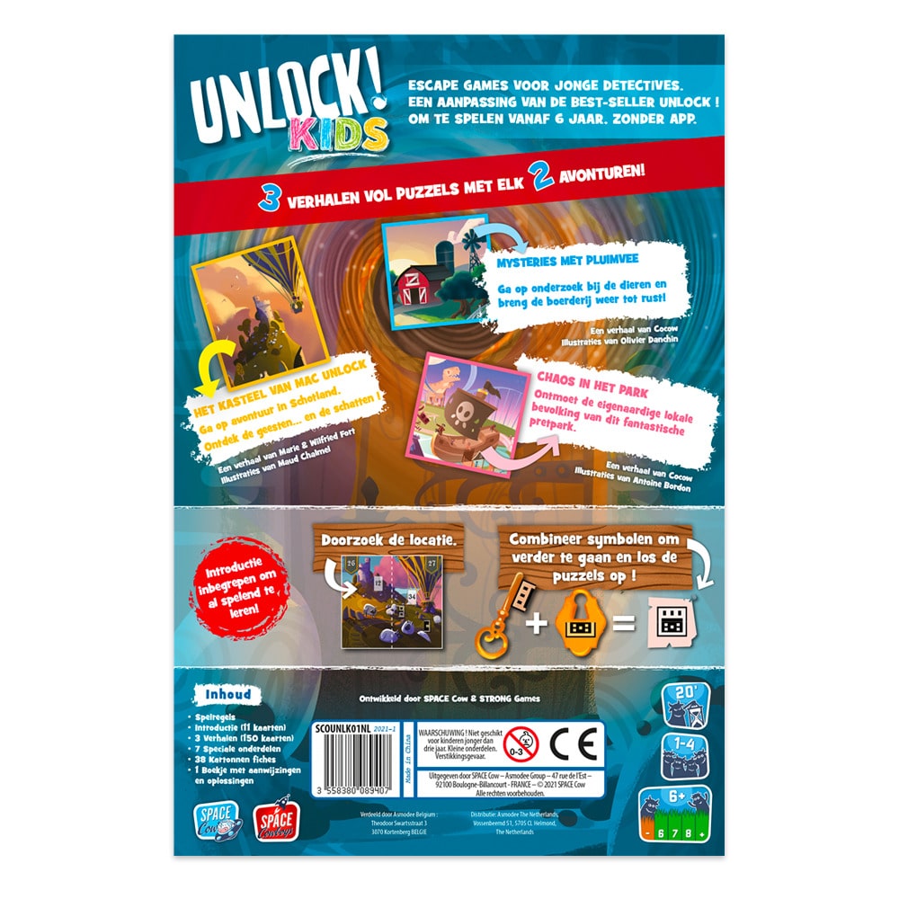 Achterkant Unlock! Kids - Avonturen van Detectives: Overzicht van de avonturen.